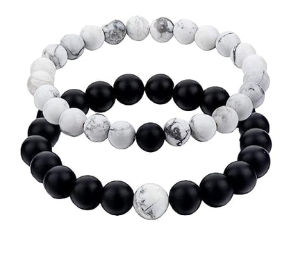 Black Tourmaline & White Howlite Natural Healing Crystal Beads Bracelet