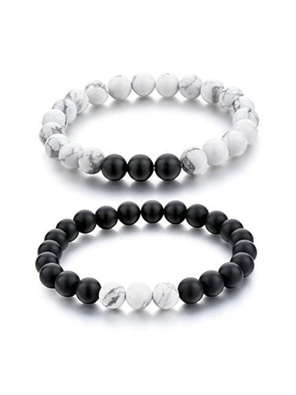 Black Tourmaline & White Howlite Natural Healing Crystal Beads Bracelet