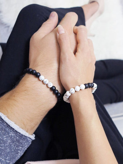 Black Tourmaline & White Howlite Natural Healing Crystal Beads Bracelet